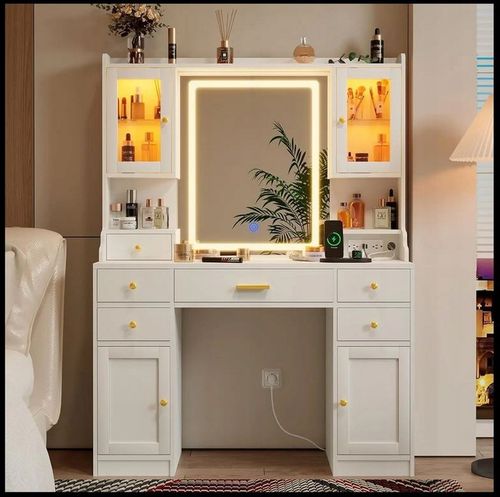 Toaletka do makijażu wizażu kosmetyczna toaletka z lustrem LED na Arena.pl