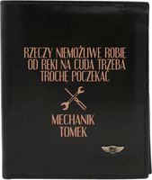 Portfel męski skórzany GRAWEROWANY prezent dla mechanika z TWOIM NAPISEM