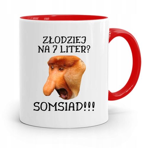Kubek Czerwony Nosacz Janusz Złodziej Na 7 Liter Z Nadrukiem Ze Zdjęciem na Arena.pl