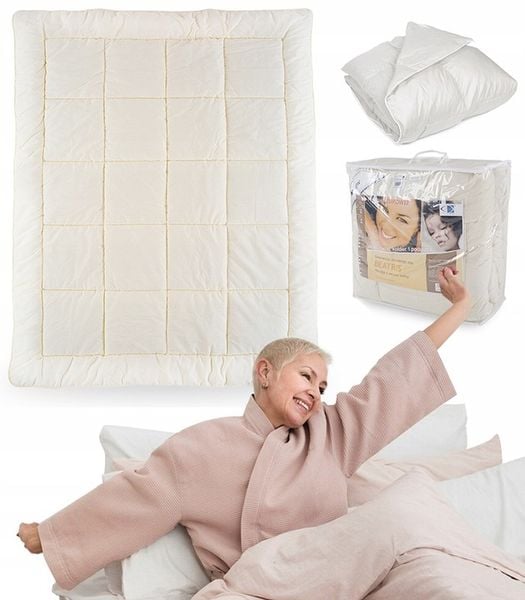 Kołdra Wełniana 160X200 Ecru Oddychająca Całoroczna Wypełnienie Owcza Wełna zdjęcie 3