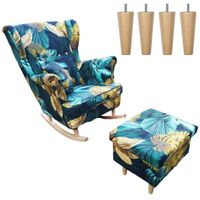 Fotel Bujany Liście + Podnóżek ze schowkiem + Nogi + Poduszka