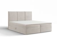 ŁÓŻKO TAPICEROWANE kontynentalne RIMA 140x200 jasny beż + MATERAC NAKŁADKA
