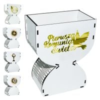 Biały kielich na komunie flowerbox na słodycze kwiaty złote dekory gotowy