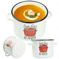 GARNEK TRADYCYJNY EMALIOWANY 4,5L BIAŁY PROSTY GAZ INDUKCJA WZÓR BE HAPPY