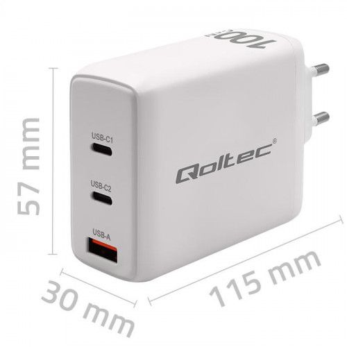 Qoltec Ładowarka sieciowa 100W GaN  | 5-20V | 1.5-5A | 2 x USB-C PD | na Arena.pl