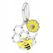 Zawieszka SREBRO 925 Charms Koralik Pszczoła Plaser Miodu Stokrotka