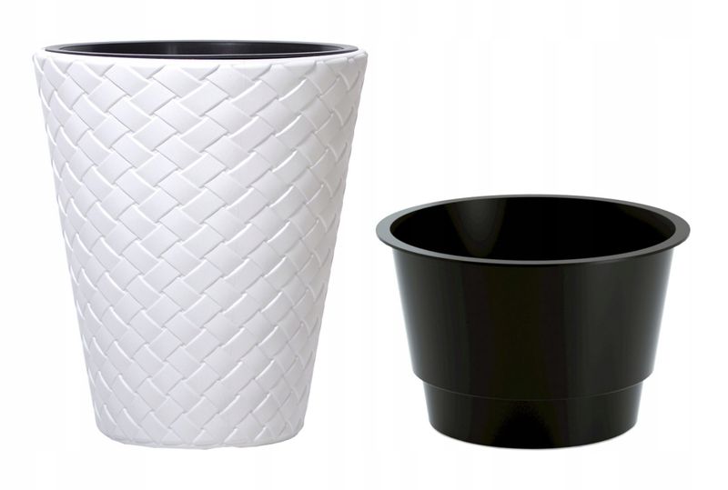 Doniczka pleciona Matuba DBMT400 z wkładem | Biały, Kształt Okrągły, Wymiary 39x48 cm, Kolor Biały, Prosperplast zdjęcie 1