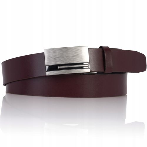 Pasek SKÓRZANY męski Klamra automat BORDOWY spodni na Arena.pl