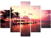 105CM 150CM OBRAZ 5 ELEM ZACHÓD SŁOŃCA RÓŻU PLAŻY MALEDIWACH DRUK