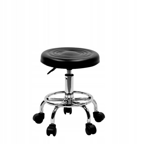 TABORET KRZESŁO STOŁEK Z KÓŁKAMI RONI CZARNY PODSTAWA CHROM SKÓRA PU na Arena.pl