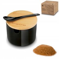 Czarna CUKIERNICA +ŁYŻECZKA pojemnik na CUKIER z bambusową POKRYWKĄ 350ml