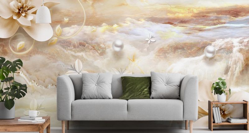 Fototapeta Ścienna Kwiaty PERŁY Marmur Abstrakcja 270cm x 180cm zdjęcie 4