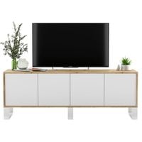 Komoda RTV, NORD, 150x35x53 cm, dąb wotan, biel, mat | TYLETEGOTU