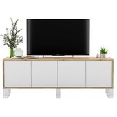 Komoda RTV, NORD, 150x35x53 cm, dąb wotan, biel, mat | TYLETEGOTU