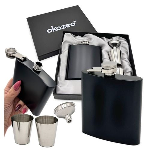 Piersiówka stalowa zestaw z kieliszkami i lejkiem w eleganckim pudełku na Arena.pl