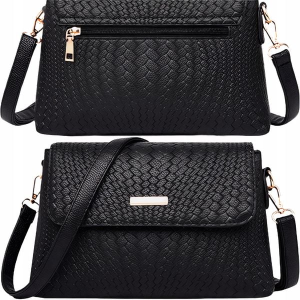 Torebka Damska Czarna Listonoszka Skórzana Na Ramię Kuferek Kopertówka zdjęcie 1