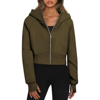 Damska Bluza z Kapturem Polarowa Crop Casual Ciepła Stylowa Zielona L