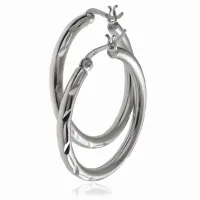 ELEGANCKIE SREBRNE KOLCZYKI GRUBE KOŁA KÓŁKA 3CM Z DIAMENTOWANYM WZOREM