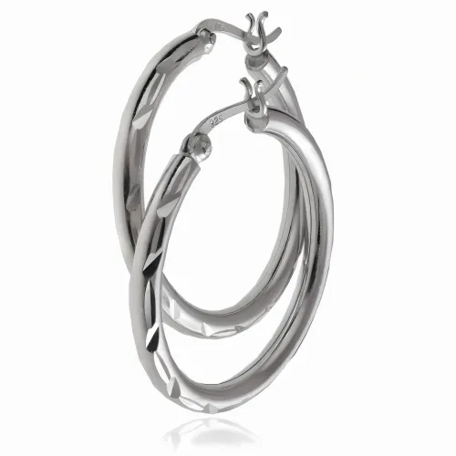 ELEGANCKIE SREBRNE KOLCZYKI GRUBE KOŁA KÓŁKA 3CM Z DIAMENTOWANYM WZOREM na Arena.pl