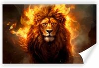 Fototapeta PREMIUM STRUKTURA ZMYWALANA tapeta lew na tle płomieni ognia