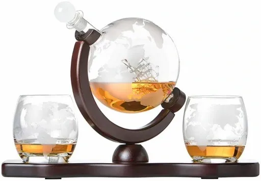 KARAFKA + SZKLANKI DO WHISKY STATEK GLOBUS GRAWER zdjęcie 2