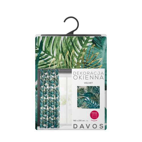 Zasłona gotowa na taśmie DAVOS 140x270 biało zielona w liście monstery na Arena.pl