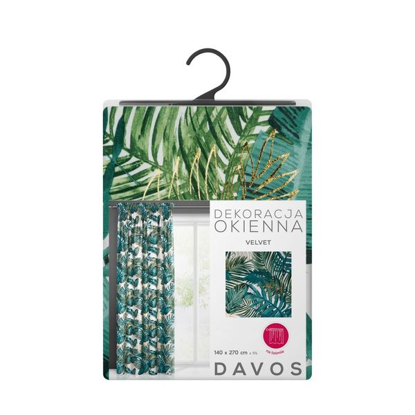 Zasłona gotowa na taśmie DAVOS 140x270 biało zielona w liście monstery zdjęcie 4