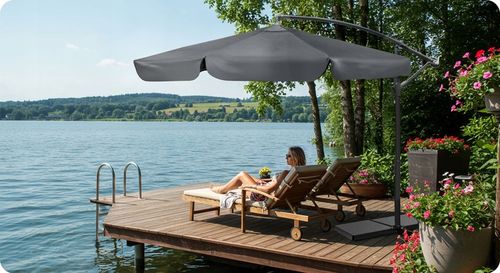 Parasol Ogrodowy Duży Składany z wysięgnikiem pokrowiec 6 segmentów Ø 350cm na Arena.pl