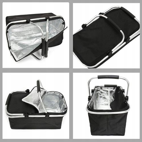 Koszyk piknikowy duży lekki składany termiczny na zakupy czarny pojemny na Arena.pl