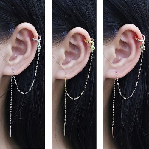 MD długa srebrna nausznica kolczyk łańcuszek S925 na Arena.pl