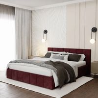 ŁÓŻKO TAPICEROWANE DO SYPIALNI 140x200 ŁÓŻKO PREMIUM Z POJEMNIKIEM BORDOWE