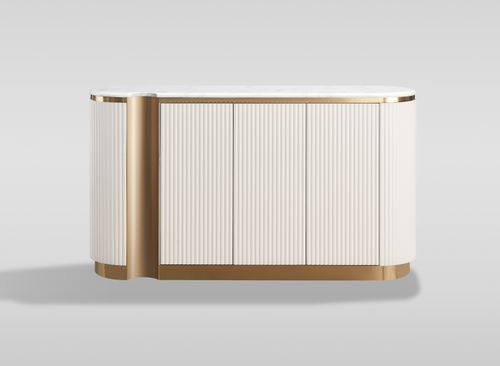 Ryflowana komoda biała złota Nutris Glamour Premium z blatem marmurowym 158 na Arena.pl