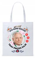 Śmieszny Pis Kaczyński Torba Eco Biała Shopper Z Nadrukiem Ze Zdjęciem
