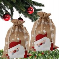 2x Worek na Prezenty z Juty Świąteczny Jutowy Mikołaj i Śnieżynki Duży