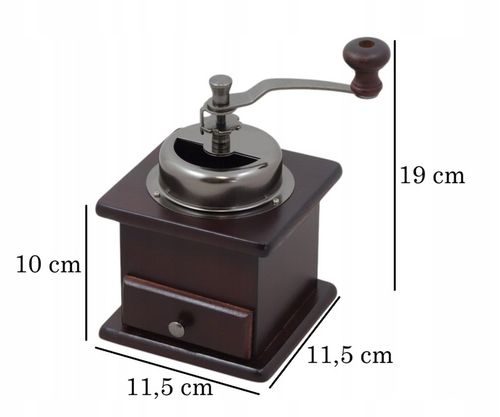 MŁYNEK RĘCZNY KLASYCZNY DO KAWY PRZYPRAW PIEPRZU RETRO Z SZUFLADĄ REGULACJA na Arena.pl