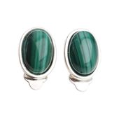 Klipsy - Malachit owalny w srebrze