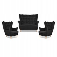 Zestaw wypoczynkowy Carol sofa fotele paski czarny