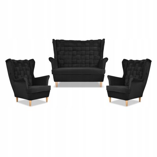 Zestaw wypoczynkowy Carol sofa fotele paski czarny na Arena.pl