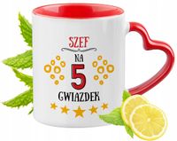 Kubek Czerwony Z Uszkiem W Kształcie Serca Dla Szefa Na Prezent