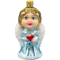 Bombka choinkowa szklana: Anioł z sercem: niebieski