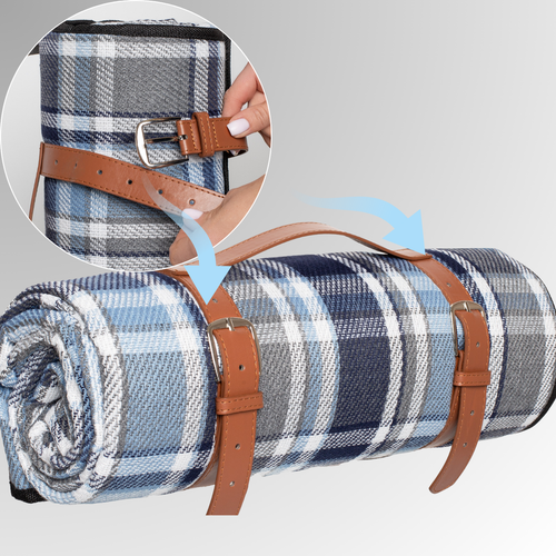 Koc Piknikowy 200X200 Cm - Niebiesko Szara Kratka na Arena.pl