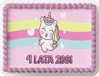 PROSTOKĄTNY OPŁATEK NA TORT A4 20x29CM - JEDNOROŻEC UNICORN + IMIĘ
