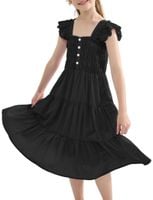 Sukienka Letnia Dziewczęca Czarna Wiskoza Bufiaste Rękawy 140 8-9 Lat