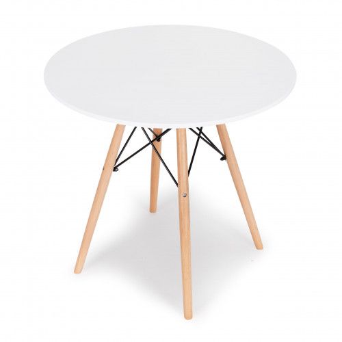 STOLIK MODERNHOME SKANDYNAWSKI BIAŁY MDF BUKOWE NOGI Ø80CM na Arena.pl