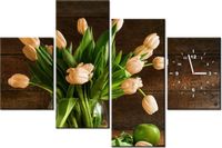 120CM 80CM ZEGAR 4 ELEM RDZAWE TULIPANY OBRAZ ŚCIENNY