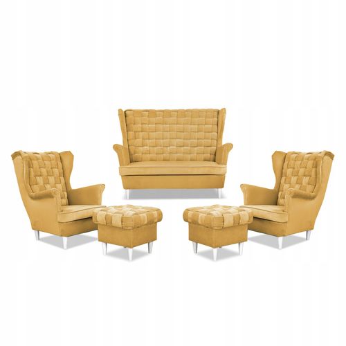 Zestaw wypoczynkowy Carol sofa fotele pufy paski Family Meble żółty miodowy na Arena.pl