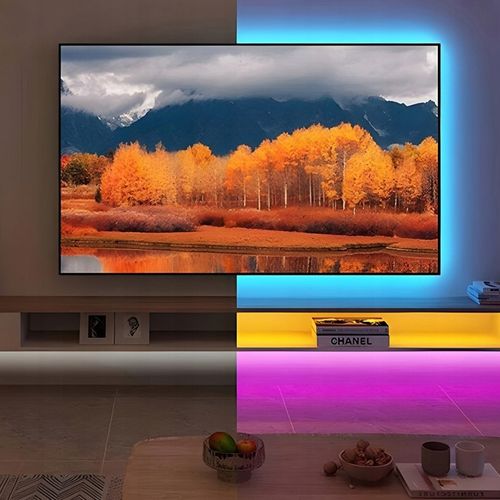 TAŚMA LED RGB KOLOROWA 5M WODOODPORNA PASEK 5050 ZESTAW NA BIURKO + PILOT na Arena.pl