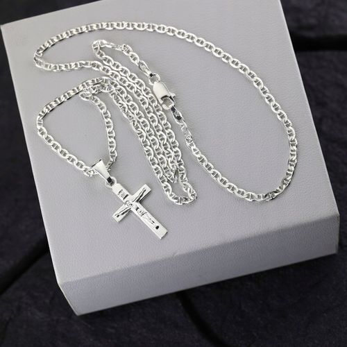 ŁAŃCUSZEK Z KRZYŻYKIEM KRZYŻ SREBRNY 925 DŁUGOŚĆ 55cm SPLOT GUCCI PUDEŁKO na Arena.pl