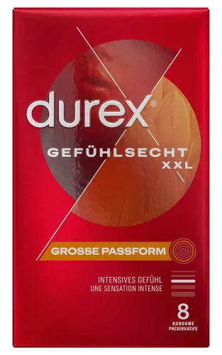 durex gefuhlsecht xxl 8szt - duże prezerwatywy silikonowe, 60 mm na Arena.pl