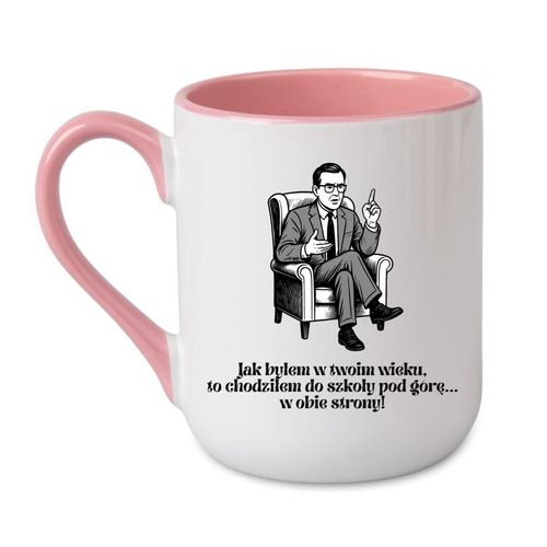KUBEK „JAK BYŁEM W TWOIM WIEKU…” Wzór - Elegant Coffee Różowy 330 ml na Arena.pl